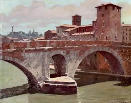 Anton Konrad Schmidt (1887-1974), signiertes Ölgemälde, "Tiberinsel in Rom"
