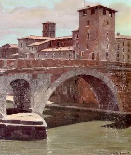 Anton Konrad Schmidt (1887-1974), signiertes Ölgemälde, "Tiberinsel in Rom"