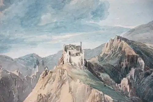 Blick von der Donau auf Dürnstein in der Wachau, Österreich, Aquarell, um 1850