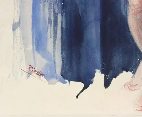 Stehender weiblicher Akt in erotischer Pose, Aquarell, signiert "Rieder", 20. Jh