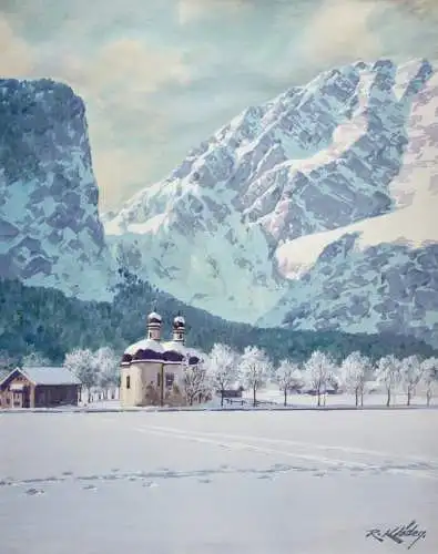 Rudolf Emil Klöden (1892-1953), signierte Gouache, St. Bartolomäus am Königssee