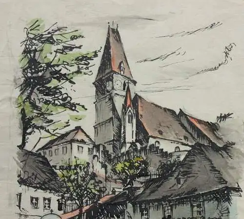 C. Krieger, sign. Tuschezeichnung, Weißenkirchen in der Wachau, Österreich 1922