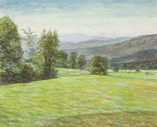 Frühlingslandschaft bei Lenggries, Aquarell, signiert "A. Hartmann", 20. Jh.