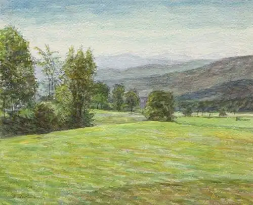 Frühlingslandschaft bei Lenggries, Aquarell, signiert "A. Hartmann", 20. Jh.