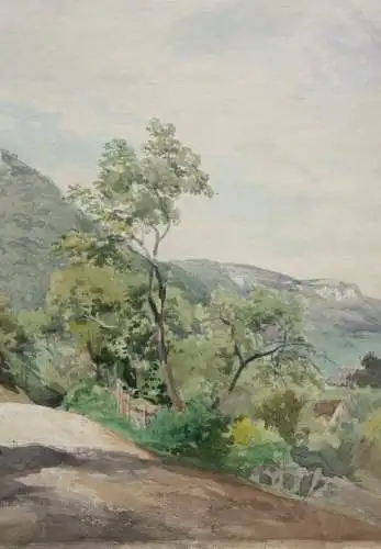 Blick auf die mittelalterliche Burg Hohenurach bei Bad Urach, Aquarell, 19. Jh.