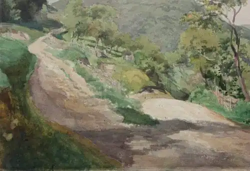 Blick auf die mittelalterliche Burg Hohenurach bei Bad Urach, Aquarell, 19. Jh.