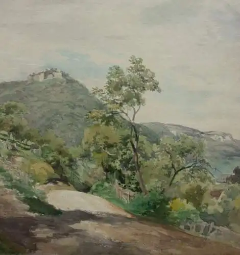 Blick auf die mittelalterliche Burg Hohenurach bei Bad Urach, Aquarell, 19. Jh.