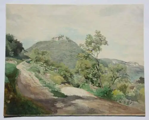 Blick auf die mittelalterliche Burg Hohenurach bei Bad Urach, Aquarell, 19. Jh.