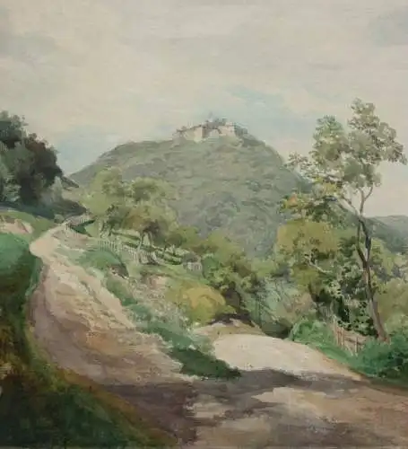 Blick auf die mittelalterliche Burg Hohenurach bei Bad Urach, Aquarell, 19. Jh.