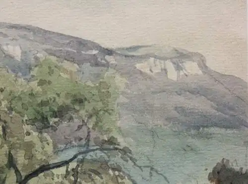 Blick auf die mittelalterliche Burg Hohenurach bei Bad Urach, Aquarell, 19. Jh.