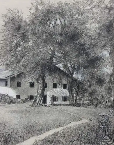 Anonymer Künstler, Zeichnung, sommerlicher Garten bei einem Gehöft, 1910