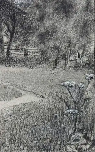 Anonymer Künstler, Zeichnung, sommerlicher Garten bei einem Gehöft, 1910