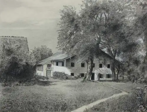 Anonymer Künstler, Zeichnung, sommerlicher Garten bei einem Gehöft, 1910