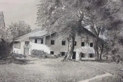Anonymer Künstler, Zeichnung, sommerlicher Garten bei einem Gehöft, 1910