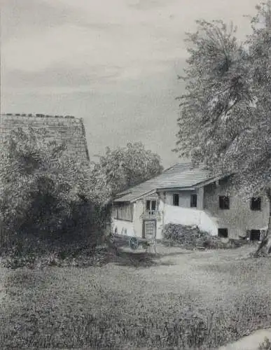 Anonymer Künstler, Zeichnung, sommerlicher Garten bei einem Gehöft, 1910