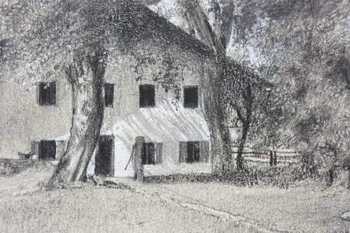 Anonymer Künstler, Zeichnung, sommerlicher Garten bei einem Gehöft, 1910
