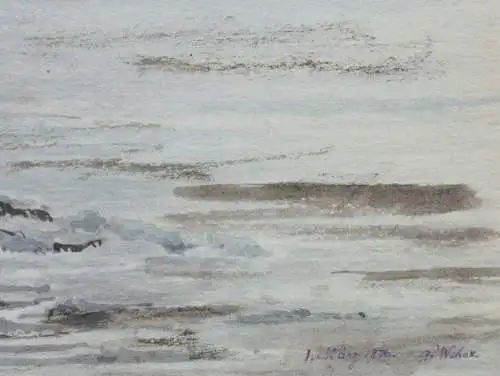 Weite Seenlandschaft mit einem Segelboot, Gouache, signiert "G. Weber", 1876