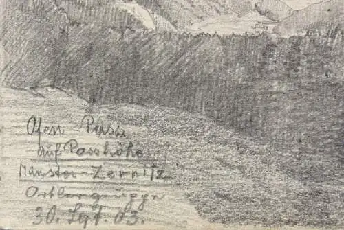 Ofenpass, Hochgebirge, Blick auf das Gipfelpanorama, Zeichnung, datiert 1903