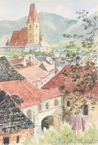 A. K. Khom, signiertes Aquarell, "Weissenkirchen (Wachau)", Österreich 20. Jh.