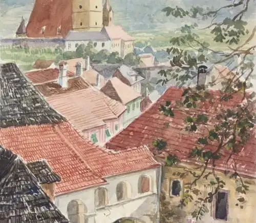 A. K. Khom, signiertes Aquarell, "Weissenkirchen (Wachau)", Österreich 20. Jh.