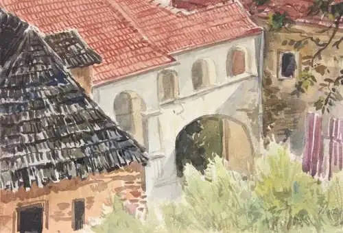 A. K. Khom, signiertes Aquarell, "Weissenkirchen (Wachau)", Österreich 20. Jh.