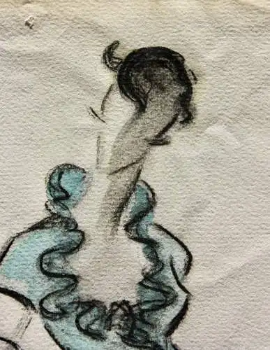 Teddy Rossi-Turai, monogrammiertes Aquarell Entwurf für ein elegantes Abendkleid