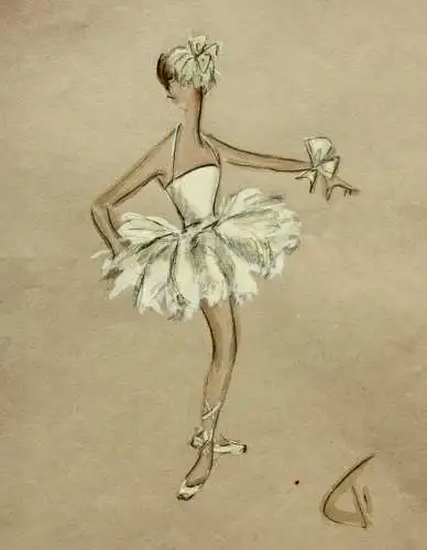 Teddy Rossi-Turai, monogrammiertes Aquarell, Ballerina, Entwurf für Ballett-Tutu