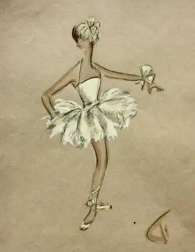 Teddy Rossi-Turai, monogrammiertes Aquarell, Ballerina, Entwurf für Ballett-Tutu