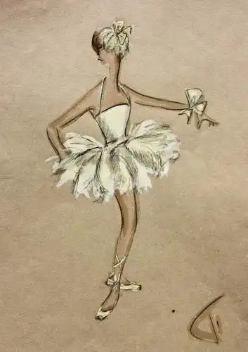 Teddy Rossi-Turai, monogrammiertes Aquarell, Ballerina, Entwurf für Ballett-Tutu