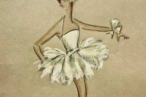 Teddy Rossi-Turai, monogrammiertes Aquarell, Ballerina, Entwurf für Ballett-Tutu