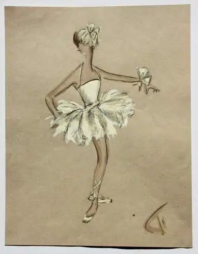 Teddy Rossi-Turai, monogrammiertes Aquarell, Ballerina, Entwurf für Ballett-Tutu