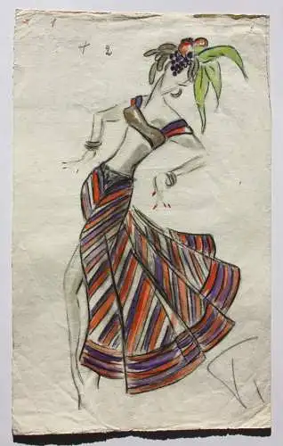 Teddy Rossi-Turai, monogrammiertes Aquarell, Entwurf für Revuetänzerinnen-Kostüm