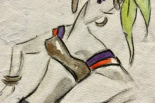 Teddy Rossi-Turai, monogrammiertes Aquarell, Entwurf für Revuetänzerinnen-Kostüm