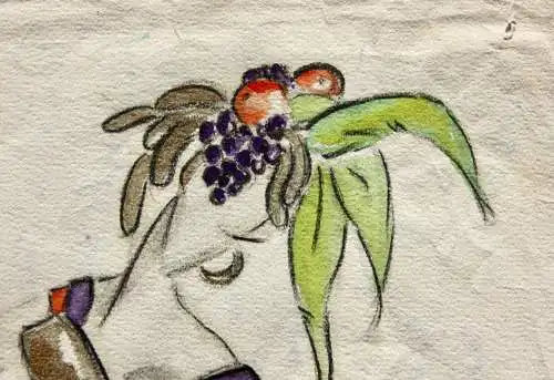 Teddy Rossi-Turai, monogrammiertes Aquarell, Entwurf für Revuetänzerinnen-Kostüm