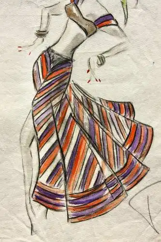 Teddy Rossi-Turai, monogrammiertes Aquarell, Entwurf für Revuetänzerinnen-Kostüm