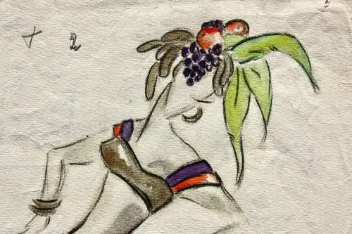 Teddy Rossi-Turai, monogrammiertes Aquarell, Entwurf für Revuetänzerinnen-Kostüm