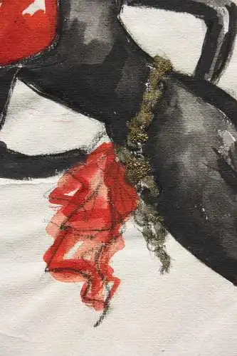 Teddy Rossi-Turai, monogrammiertes Aquarell, Entwurf für schwarz-rotes Kostüm