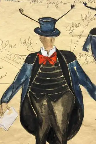 Teddy Rossi-Turai, monogrammiertes Aquarell, Entwurf für ein Revue-Kostüm Fliege