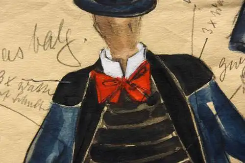 Teddy Rossi-Turai, monogrammiertes Aquarell, Entwurf für ein Revue-Kostüm Fliege
