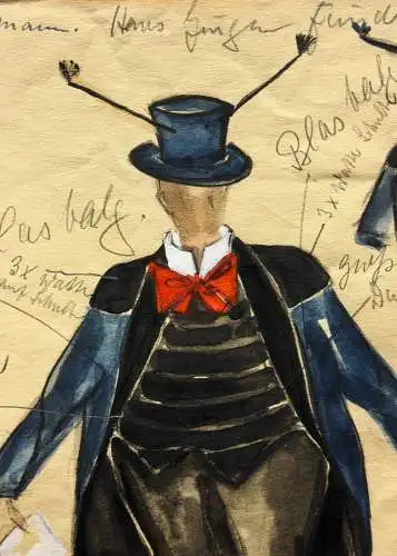 Teddy Rossi-Turai, monogrammiertes Aquarell, Entwurf für ein Revue-Kostüm Fliege