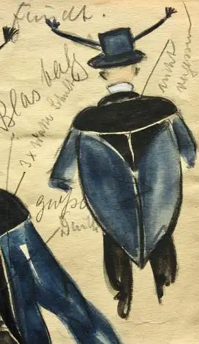 Teddy Rossi-Turai, monogrammiertes Aquarell, Entwurf für ein Revue-Kostüm Fliege