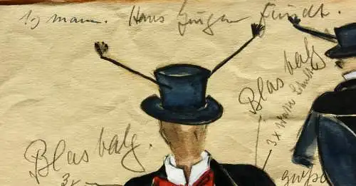 Teddy Rossi-Turai, monogrammiertes Aquarell, Entwurf für ein Revue-Kostüm Fliege