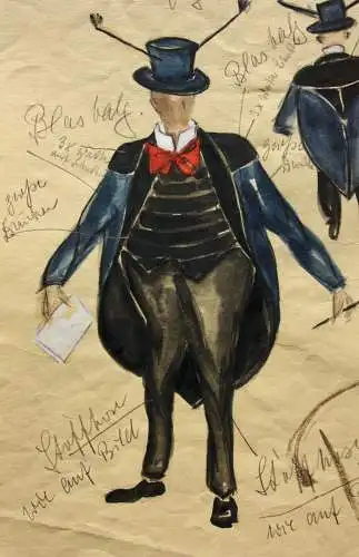 Teddy Rossi-Turai, monogrammiertes Aquarell, Entwurf für ein Revue-Kostüm Fliege