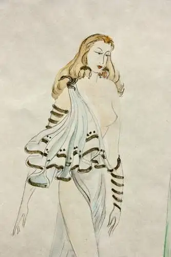 Entwurf für zwei erotische Negligées, Aquarell, monogrammiert "Jo", 1950/60