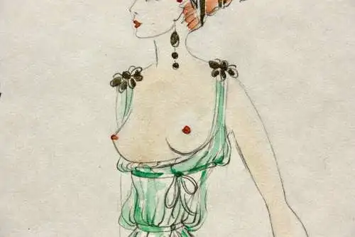 Entwurf für zwei erotische Negligées, Aquarell, monogrammiert "Jo", 1950/60