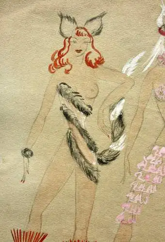 Entwurf für zwei erotische Revue-Kostüme, Aquarell, monogrammiert "Jo", 1950/60