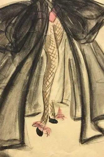 Teddy Rossi-Turai, monogrammiertes Aquarell, Entwurf für schwarzes Revue-Kostüm