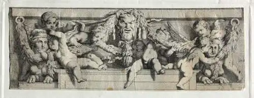 Ornamentfries mit Putti, Sphingen & Satyr-Maskaron, Kupferstich nach L. Testelin