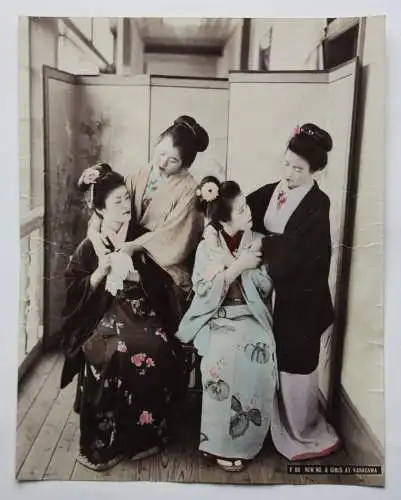 T. Fukasawa, handkolorierter Vintage Albuminabzug, vier Geishas, Japan 1860-1890