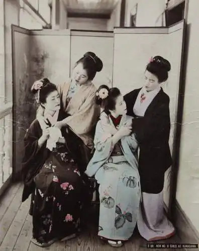 T. Fukasawa, handkolorierter Vintage Albuminabzug, vier Geishas, Japan 1860-1890